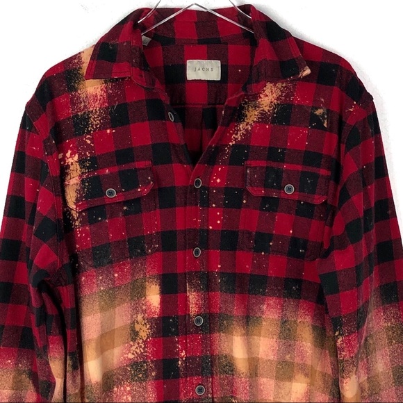 Sold🥀 Red Buffalo Plaid Bleach Splatter Flannel - Picture 5 of 12